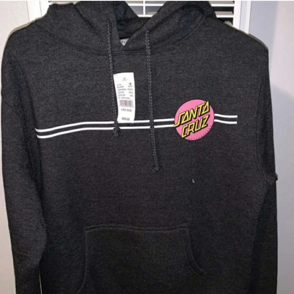 NWT Santa Cruz Skateboards Grey Hoodie (Size Large Womens)